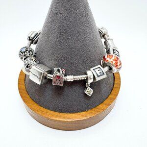 Pandora ALE Sterling Silver 925 Assorted Charms CZ Charm Bracelet 7.5" Length